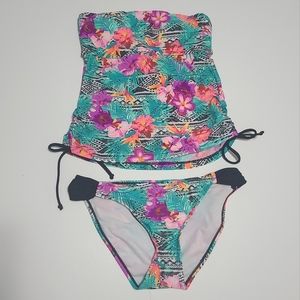 Arizona jeans strapless floral print bikini swimsuit juniors sz S top M bottom